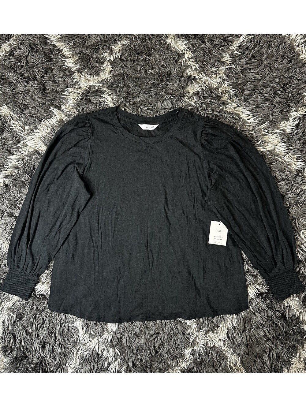 NWT LC Lauren Conrad Womens 1X Black Puff Sleeve Long Sleeve Blouse Top